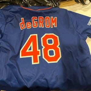 Blue Baseball Jersey with Red Accents